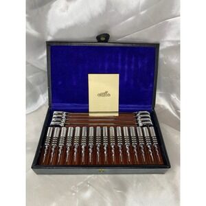 VINTAGE Hacker USA Spiral Corn Holders &  Butterers Chrome Plated Set W/case